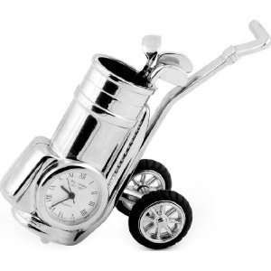   Silver Golf Club Bag Trolley Miniature Novelty Clock