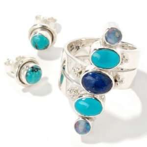   Silver Lapis, Turquoise & Opal Ring & Turquoise Earrings Set Jewelry