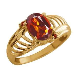   Orange Red Madeira Citrine Cognac Red Diamond Gold Plated Silver Ring