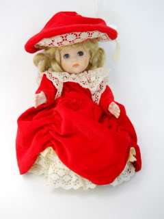 Vogue Ginny Porcelain 8 Blonde Doll Red Velvet Dress & Hat 1984 with 