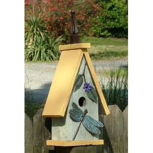  Yellow Chapel Dragonfly Birdhouse with Metal Garden Stake 