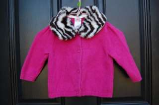 Gymboree hot pink cardigan sweater with detachable faux fur zebra 