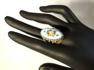RARE Russian Ring Silver Filigree Floral Finift Enamel 70s Handmade 