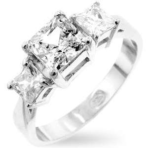 Three Stone Princess Cut Cubic Zirconia Ring with .925 Silver base 