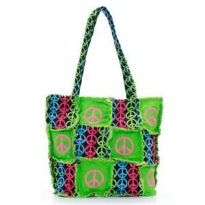  Multi Peace Sign Patchwork Bag (Lime) 