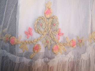   White Net Pastel Yarn Embroidered Ruffle Dress Gown & Slip  