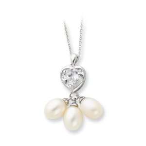 Love Drops Pearl, Heart Necklace in Silver Jewelry