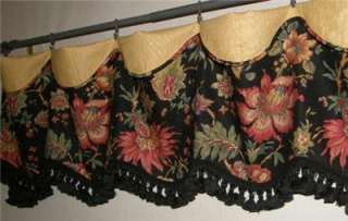Custom Cuff Top Valance Window Treatment Black French Country Floral 