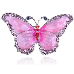   Pearlescent Rose Pink Enamel Crystal Rhinestone Butterfly Pin Brooch