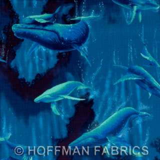 Yard Quilt Cotton Fabric  Hoffman Ocean Whale Aqua  