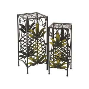 Plant Stand with Pineapple Motif in Antique Brown (Set of 2)
