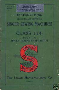 Rare Antique Singer Sewing Machine Manual Class 114  