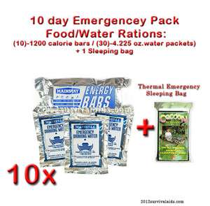  SURVIVAL FOOD/WATER RATIONS PACK 10 DAY SUPPLY W/1COCOON SLEEPING BAG