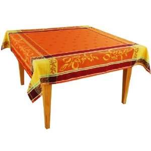   Orange Jacquard Woven Cotton Tablecloth 63 x 63 Square