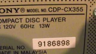 Sony CDP CX355 Mega Storage 3000 CD Compact Disc Player BROKEN SN#6898 