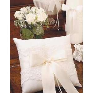   White Wedding Ceremony Ring Pillow with Color Ribbon 
