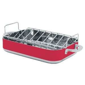   14 Inch x 10 Inch Roaster Pan with Rack Berry Red