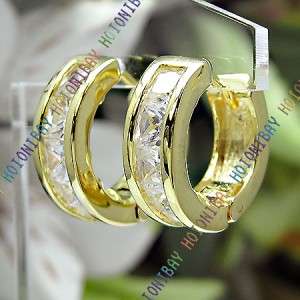 14K Gold gp Swarovski Crystal Hoop Earrings E001 *3pair  