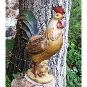 Rooster Figurine Faux Wood Design 