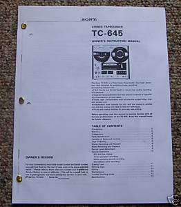 Sony TC 645 Reel to Reel Owners Manual FREE SHIP  