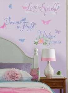 DISNEY FAIRIES Wall Stickers TINKERBELL Room Decor Quotes GLITTERY 