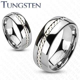   Carbide Silver Rope Inlay comfort fit men Wedding band Couple rings