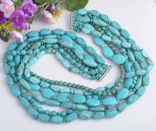 Amazing 6Strds Turquoise Gemstone Necklace GN076  