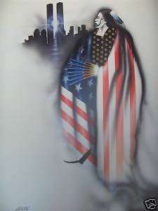 ROBERT REDBIRD PRINT OF 9/11 TWIN TOWERS TRIBUTE 34 x26  