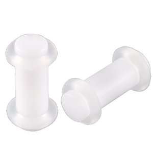 6G 6 gauge 4mm   White Acrylic Ear Plugs Earlets with Double Silicone 