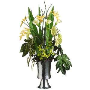   Calla Lily/Anthurium in Aluminum Urn   WF2610 YE/GR Silk Floral