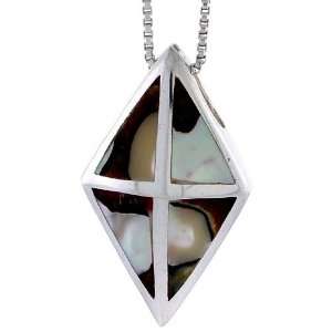  Sterling Silver Diamond shaped Slider Shell Pendant, w 