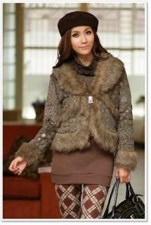   Korea Top Fashion Green Faux Fur Elegant Pattern Buckle Jacket  