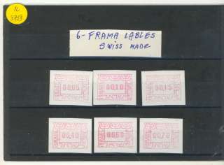 IL 3753 ATM   FRAMA lables (Swiss made) 6 diff. values MNH  