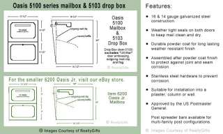 OASIS 5103 DROPBOX LOCKING DROP BOX * NOT MAILBOX  