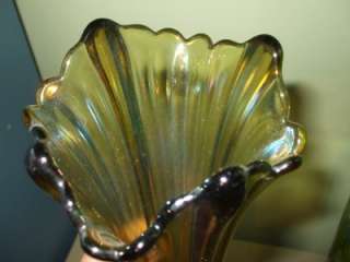 vintage carnival glass iridescent stretch vase russet olive northwood 
