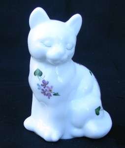 Vintage FENTON Hand Painted LILAC Milk Glass CAT 4 Figurine  