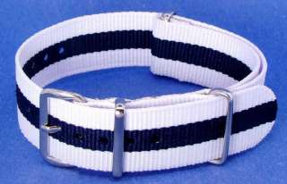   White & Blue Striped Ballistic Nylon Watch Band / Watch Strap  