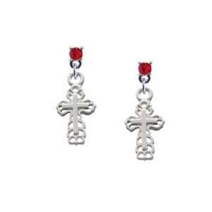   Cross with Lace Border Red Swarovski Charm Earrings [Jewelry] Jewelry