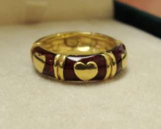 Hildalgo 18k Y Gold Red Enamel Heart Wide Band Ring  