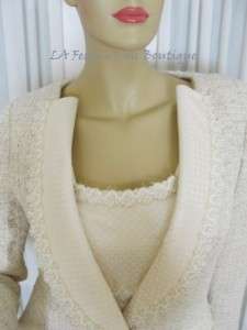 ST JOHN $3290 Sz 4/2 Winter White Tweed Knit Dress Suit, Raffia 