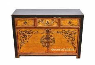 Black & Yellow Asian Chinese Wooden Painted Cabinet Chest Cupboard H 4 