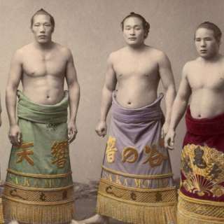 Six Sumo Wrestlers Great Portrait Japan Large Format Color Albumen 