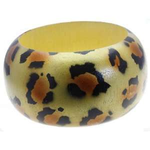  Gorgeous Chunky Wood Tiger Print Bangle Bracelet Jewelry