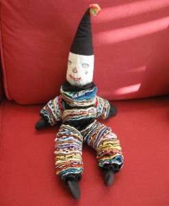 Vintage YOYO CLOWN DOLL Hand Made EMBROIDERED FACE  
