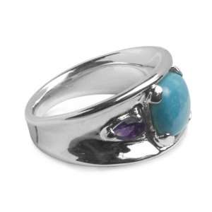  Sterling Silver Sleeping Beauty Turquoise Amethyst Ring Jewelry
