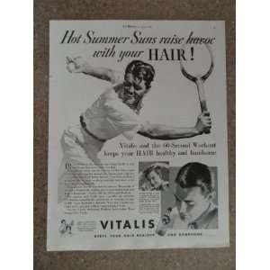 Vitalis hair cream, Vintage 30s full page print ad (man playing 