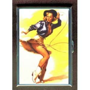 PIN UP WESTERN LASSO COWGIRL ID Holder, Cigarette Case or Wallet MADE 