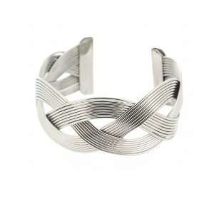   Steel High Shine Wide Beautiful Woven Wire Modern Style Cuff Bracelet