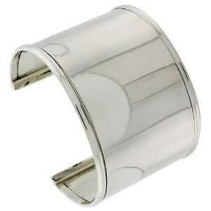 Sterling Silver Wide Flat Cuff Bangle Bracelet with Dome Wire Edges 46 