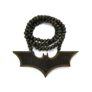 Brown Wooden Batman Logo Pendant with a 36 Inch Beaded Necklace Chain 